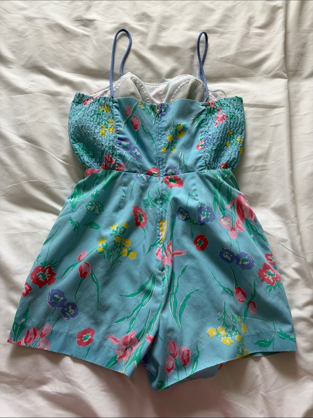 Vintage Floral Blue Romper with Spaghetti Straps - Picture 4 of 13
